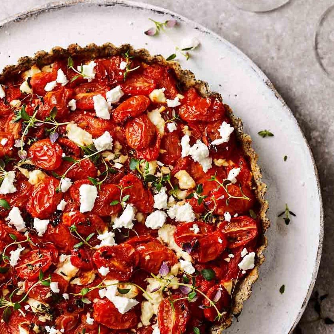 Tomato and feta tart with poppy seed pastry