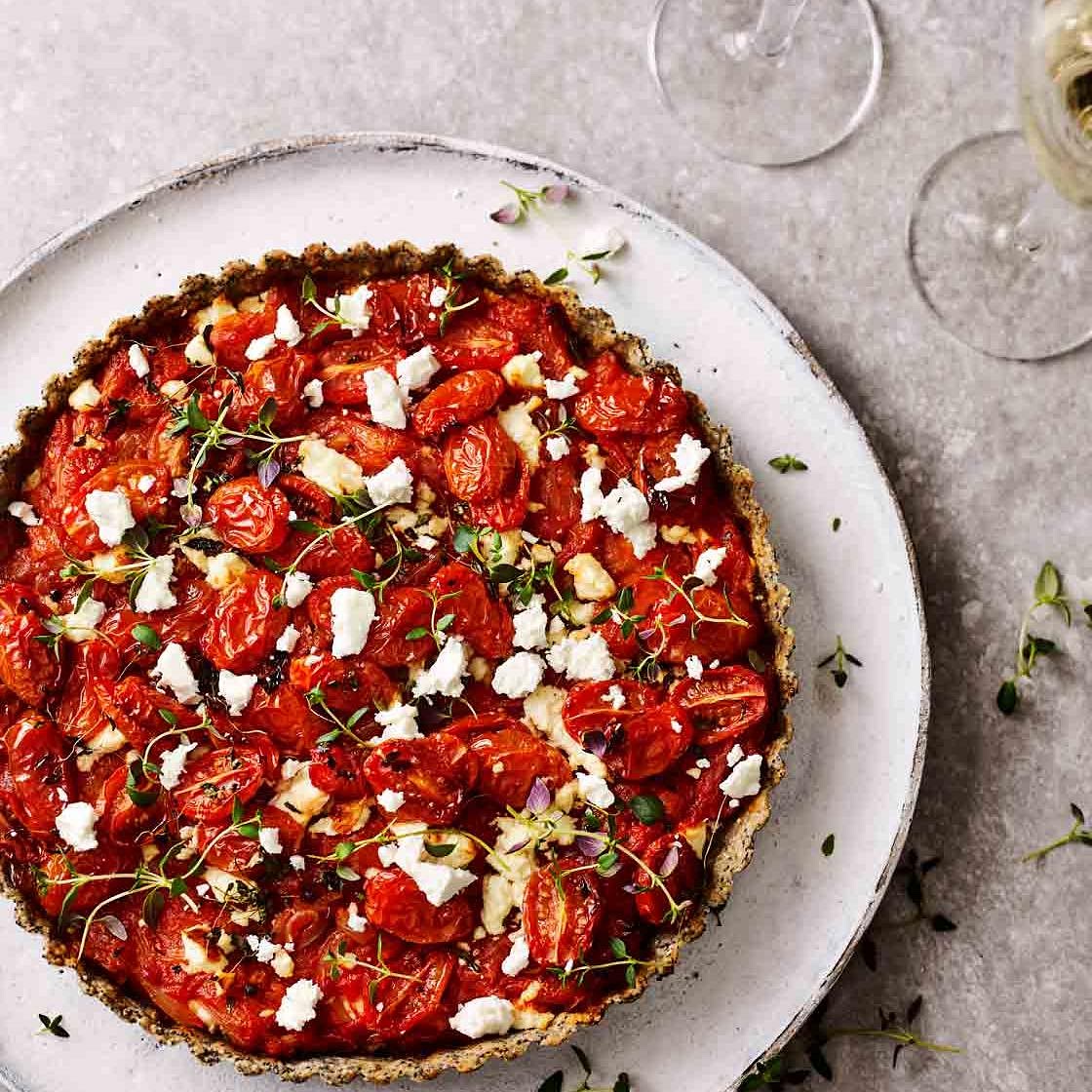 Tomato and feta tart with poppy seed pastry