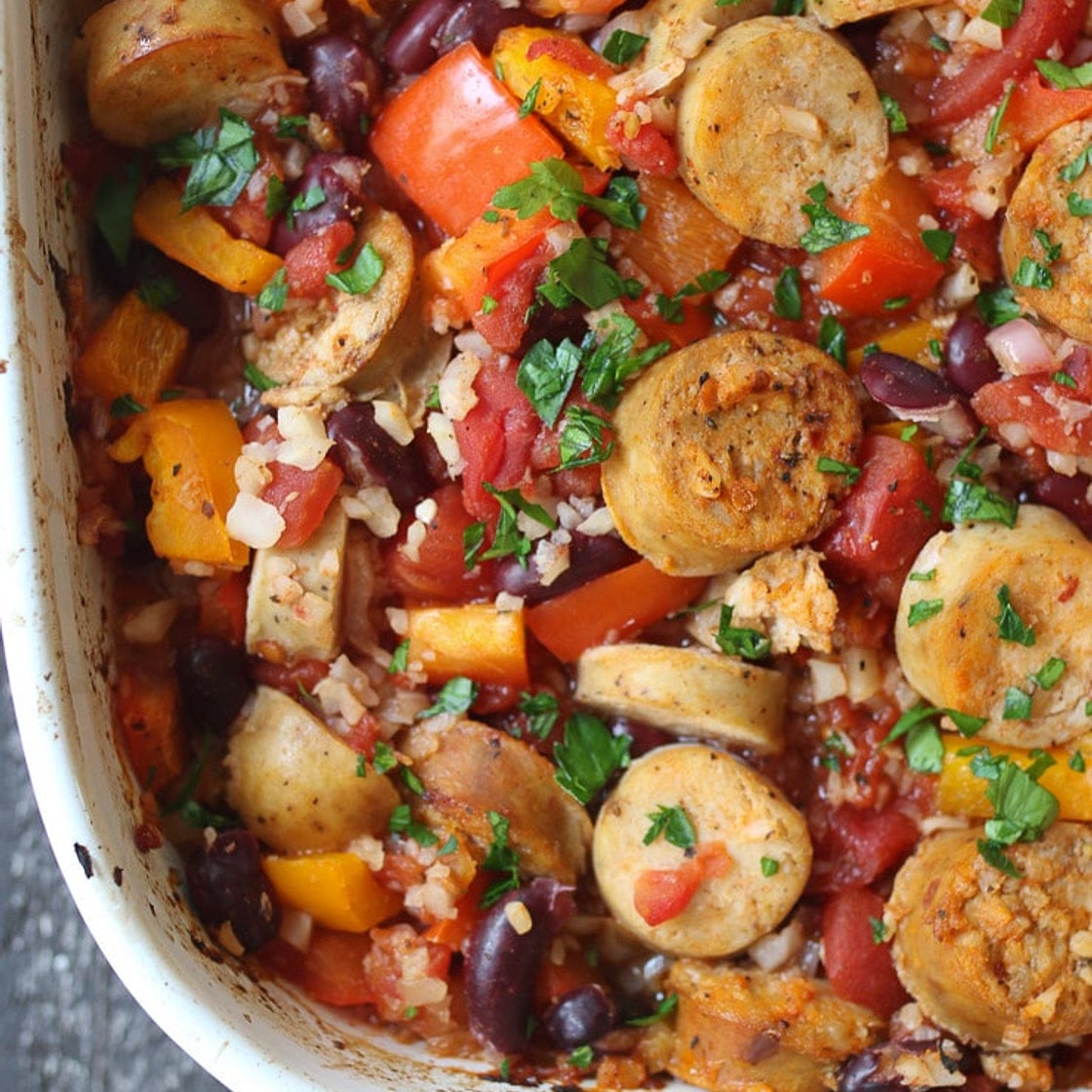 Low Carb Cajun Sausage and Cauliflower Rice Casserole