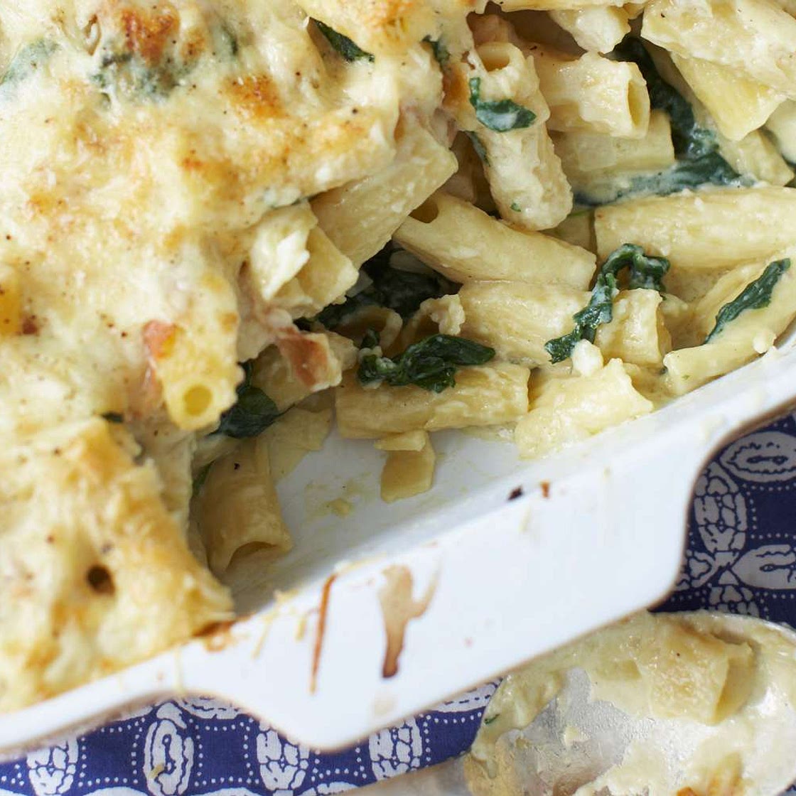 Pasta and Cheese Bake With Spinach