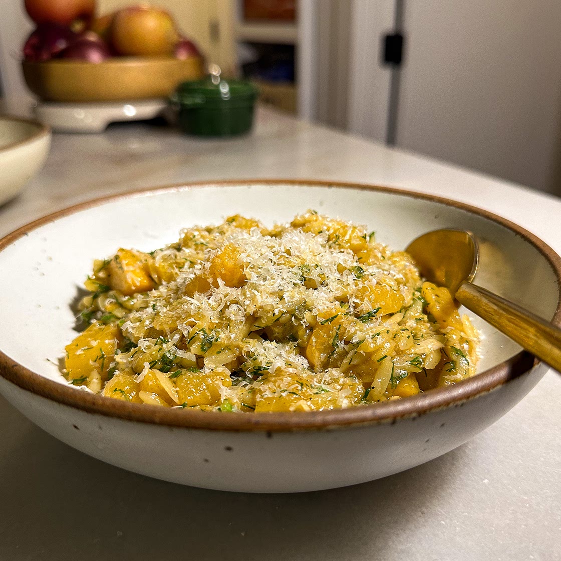 Brown Butter Rutabaga Orzo with Dill