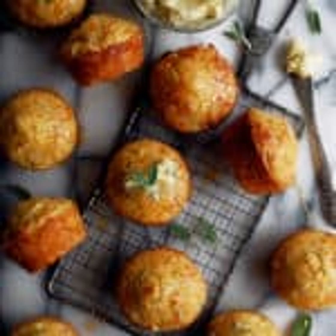 Cheddar Apple Cornbread Muffins with Maple Sage Butter
