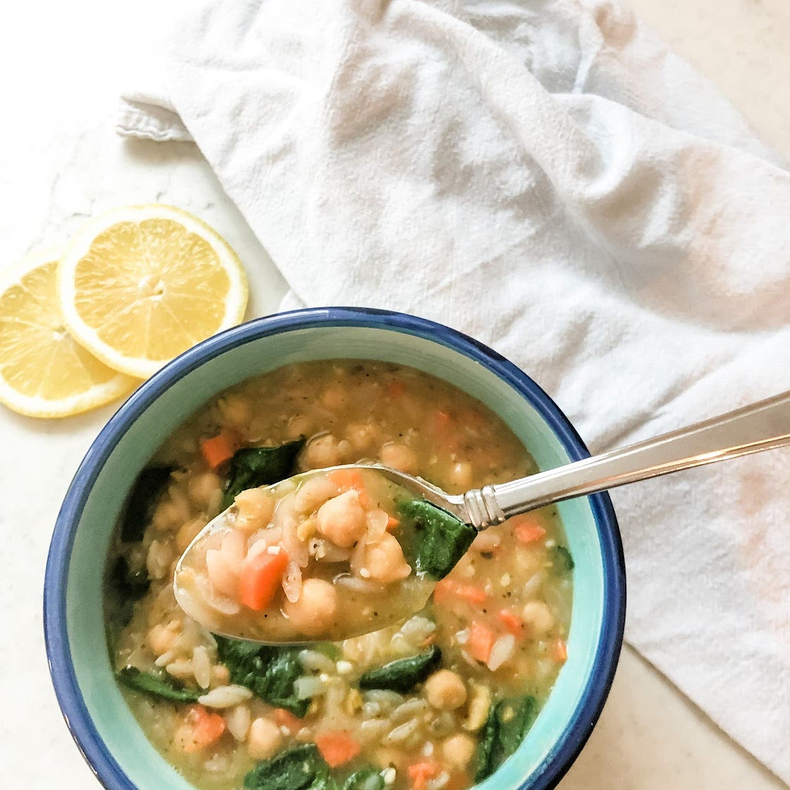 Gluten Free Vegan Lemon Orzo Soup