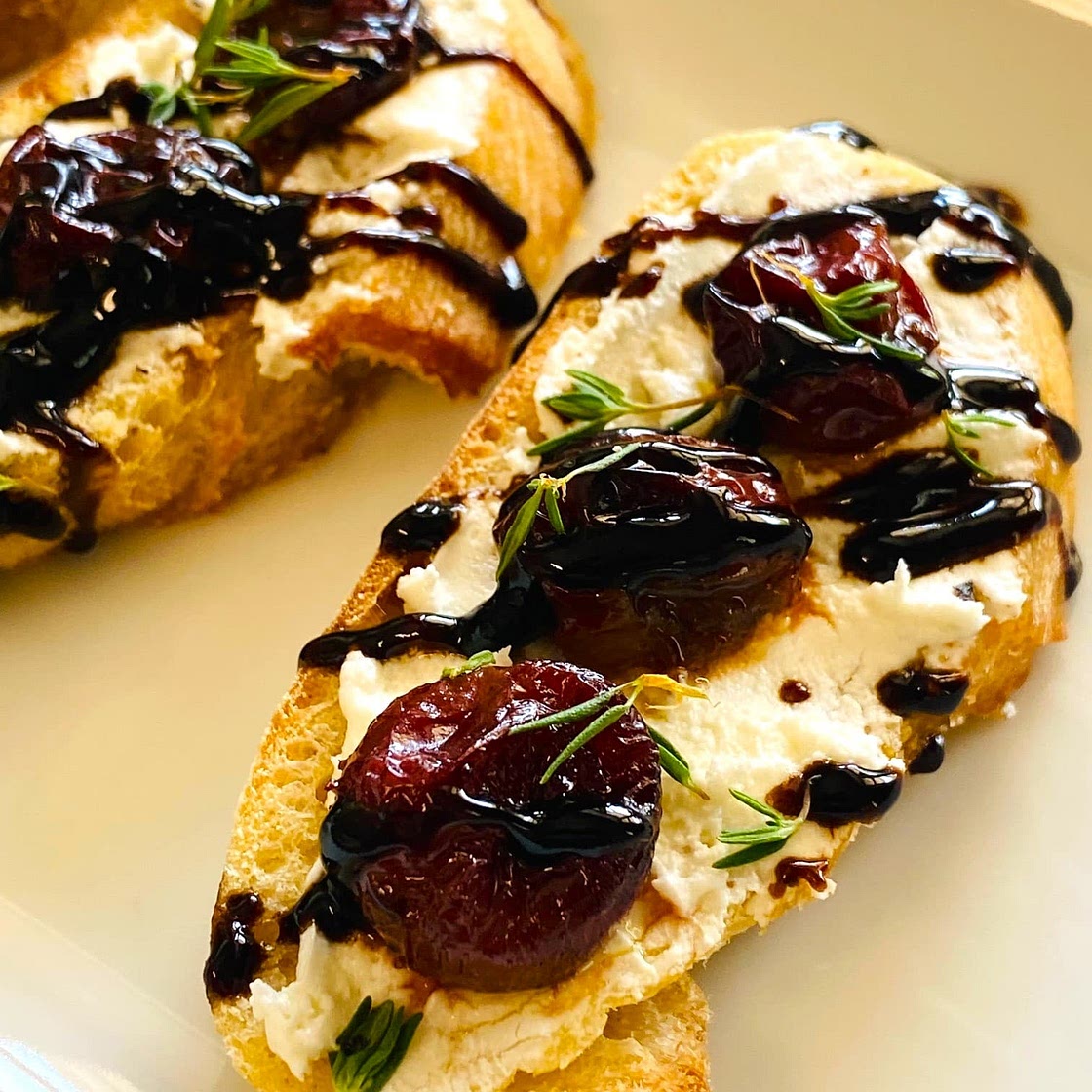 Roasted Grape Goat Cheese Crostini