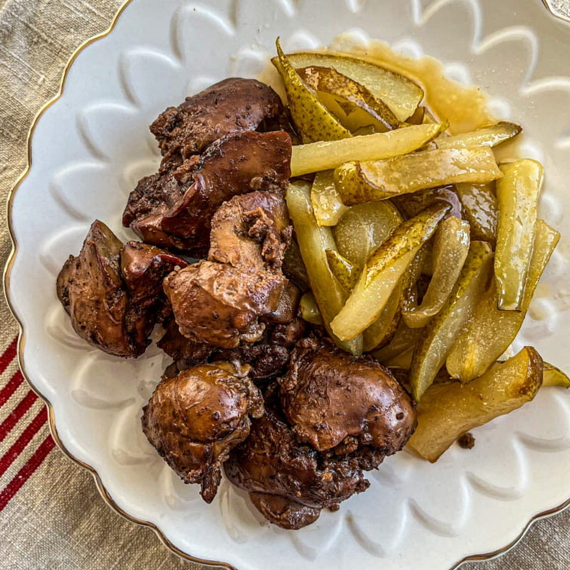 Coriander Chicken Liver with Honey Glazed Pears