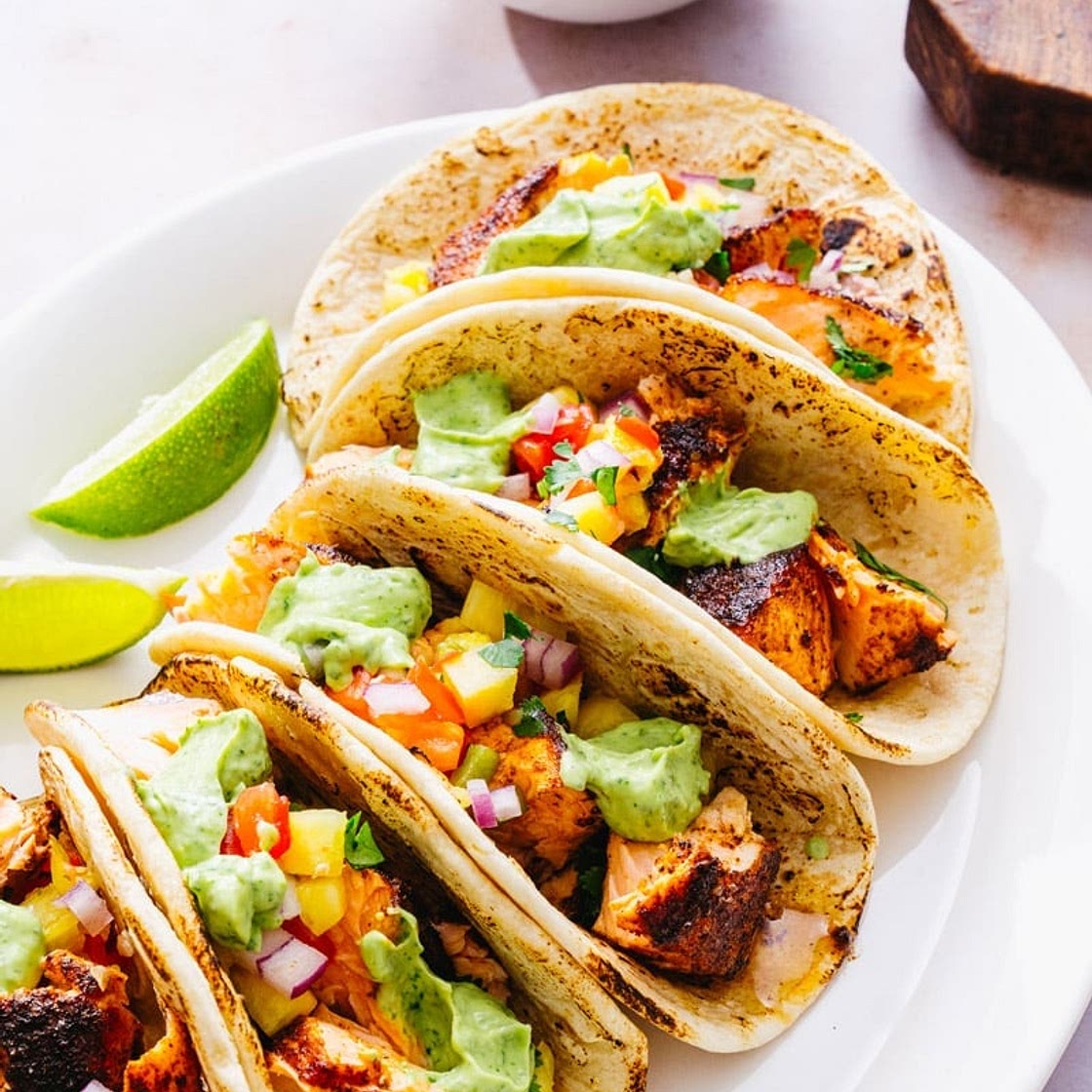 Salmon Tacos with Avocado Sauce