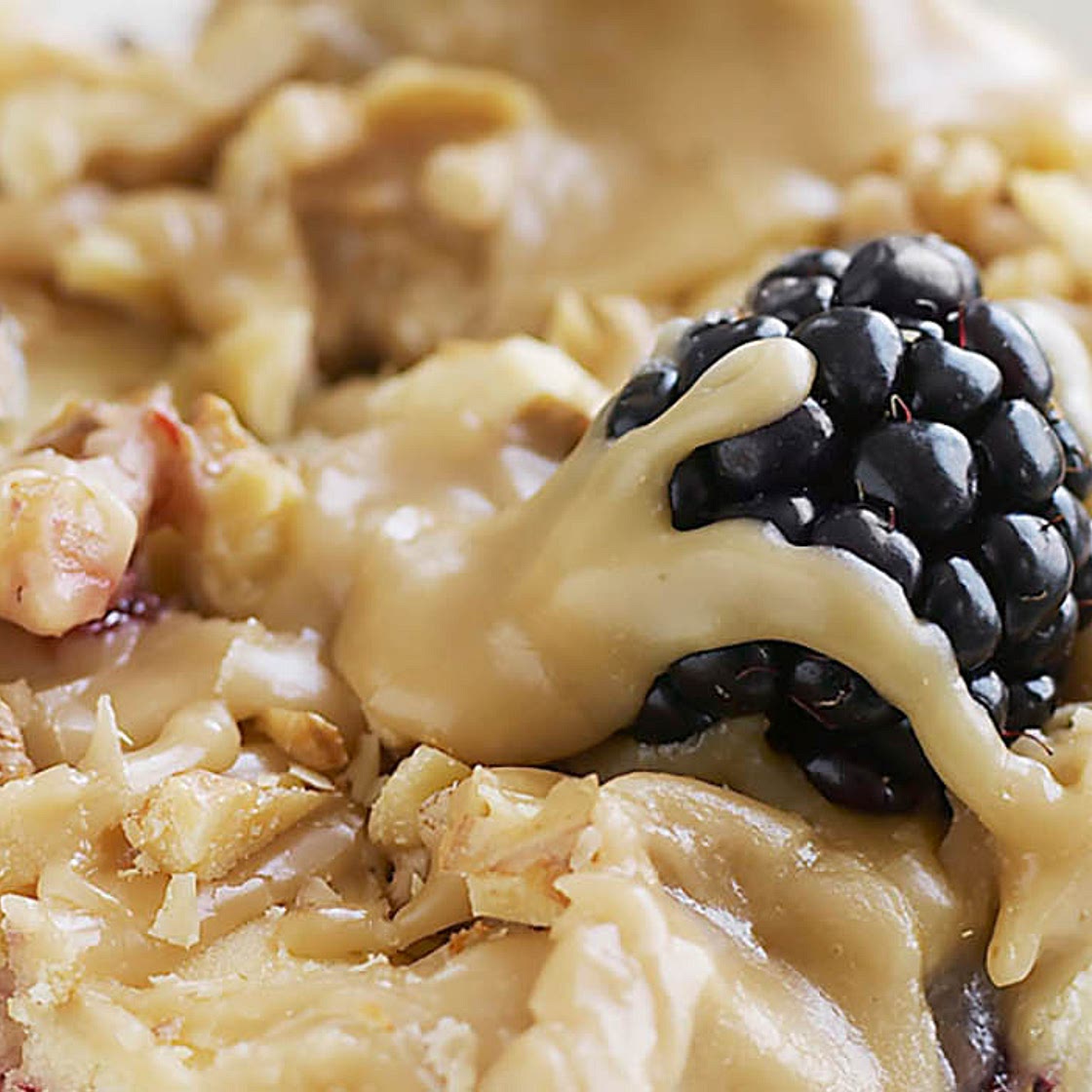 Blackberry Buttermilk Snack Cake with Caramel Icing