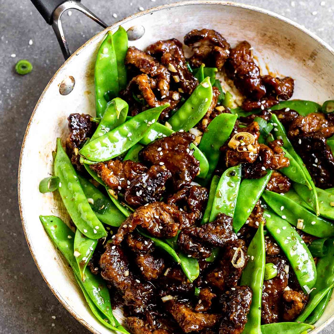 Crispy Honey Beef with Snow Peas