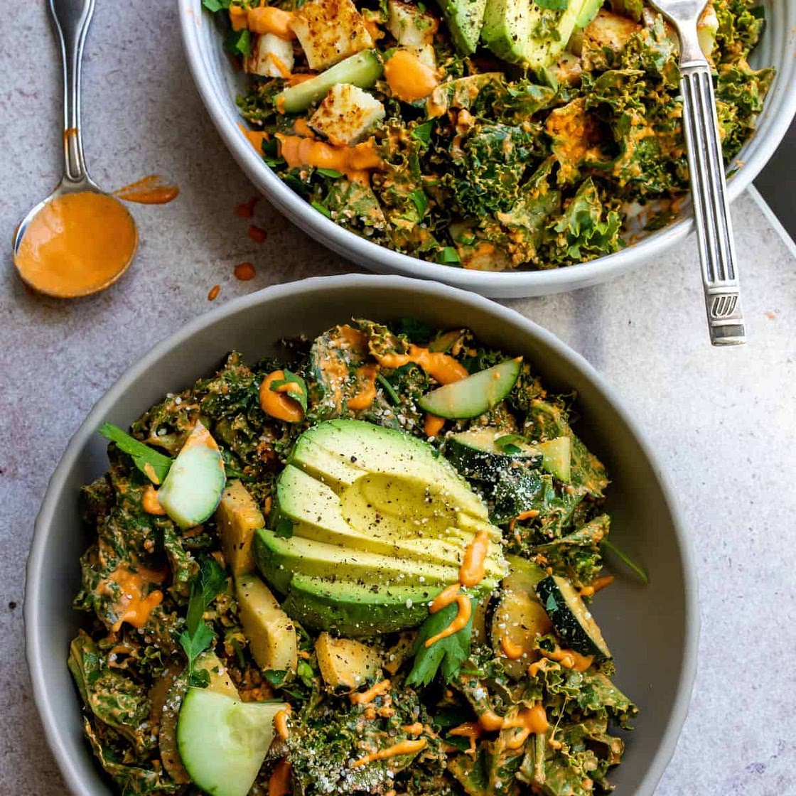 Kale Salad With Roasted Red Pepper Dressing