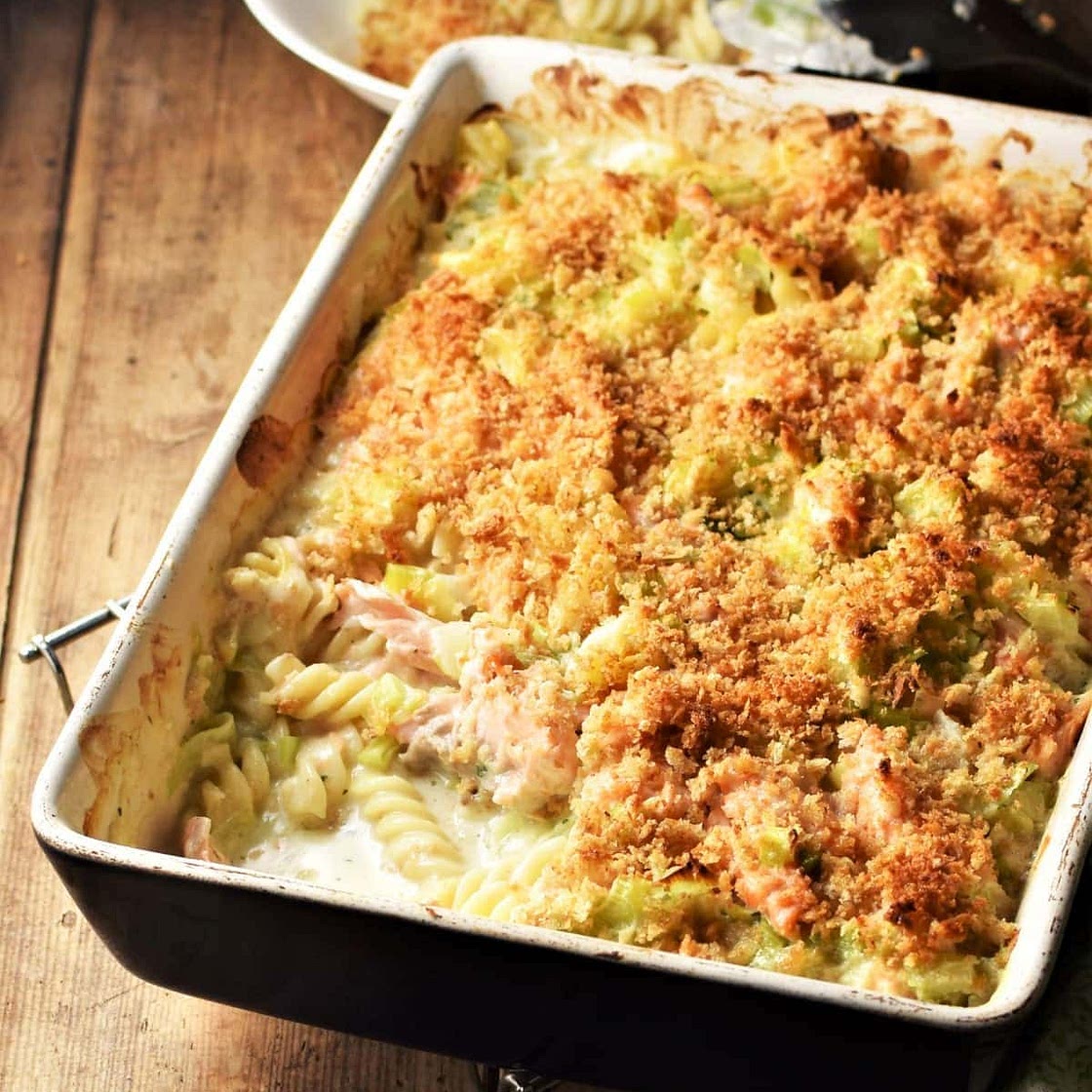 Creamy Salmon Leek Pasta Bake (Healthy)