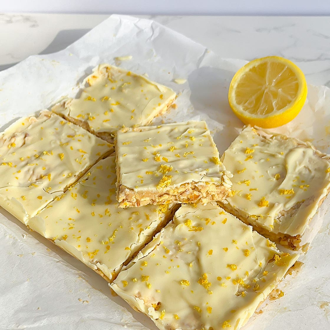 Lemon White Chocolate Protein Slice