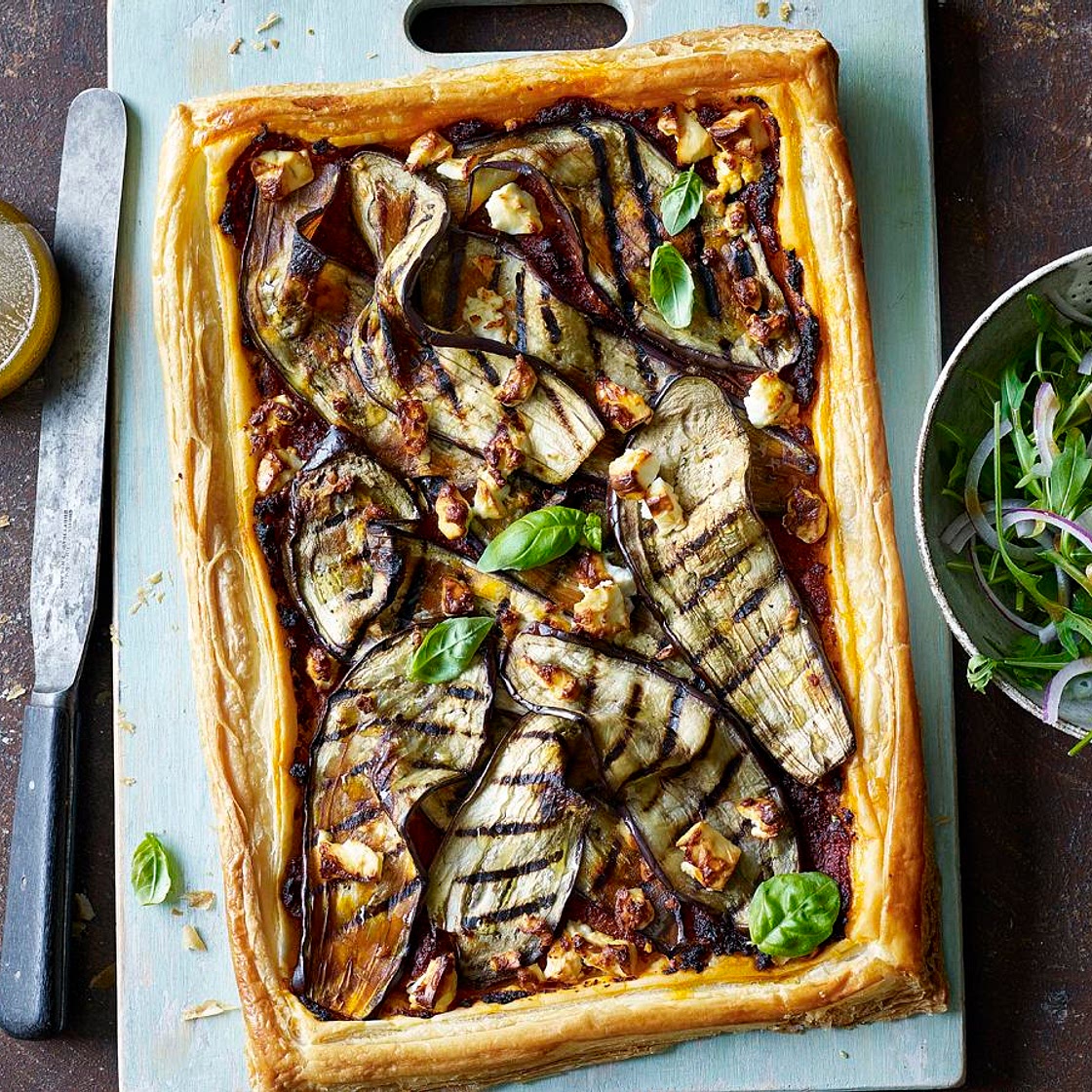 Aubergine and feta tart