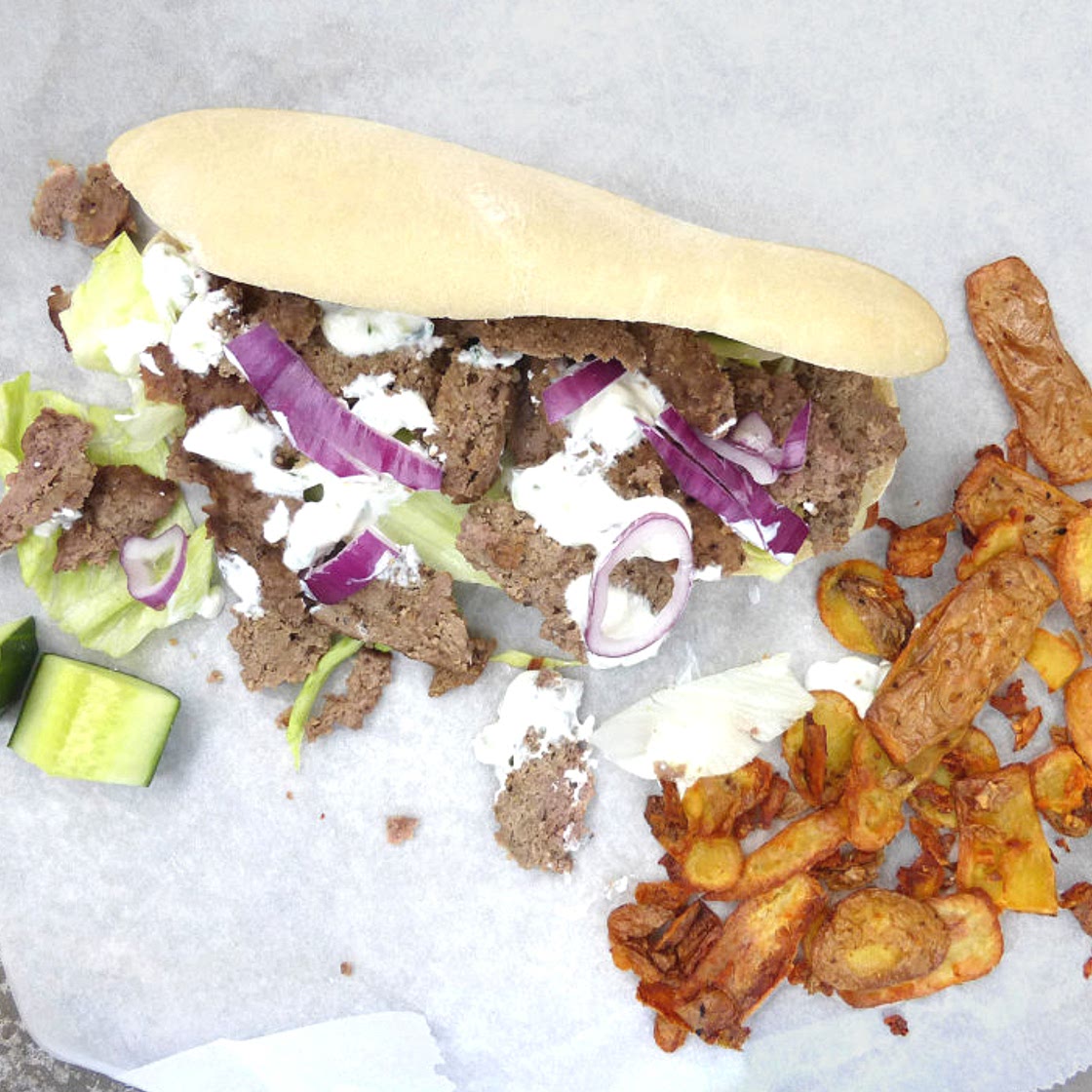 Slow Cooked Gyro with Pita Bread and Tzatziki