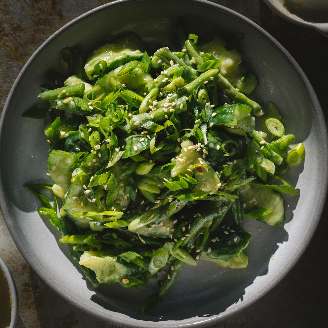 Miso Smashed Cucumber and Green Bean Salad Recipe
