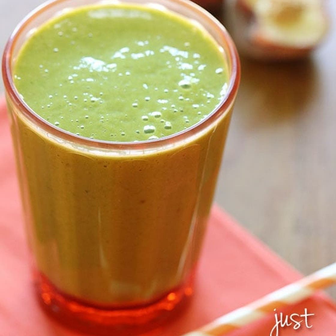 Peach Banana Green Smoothie with Hemp Seeds