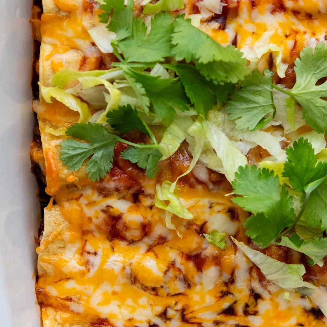 Cheesy Gluten-Free Beef and Bean Enchiladas