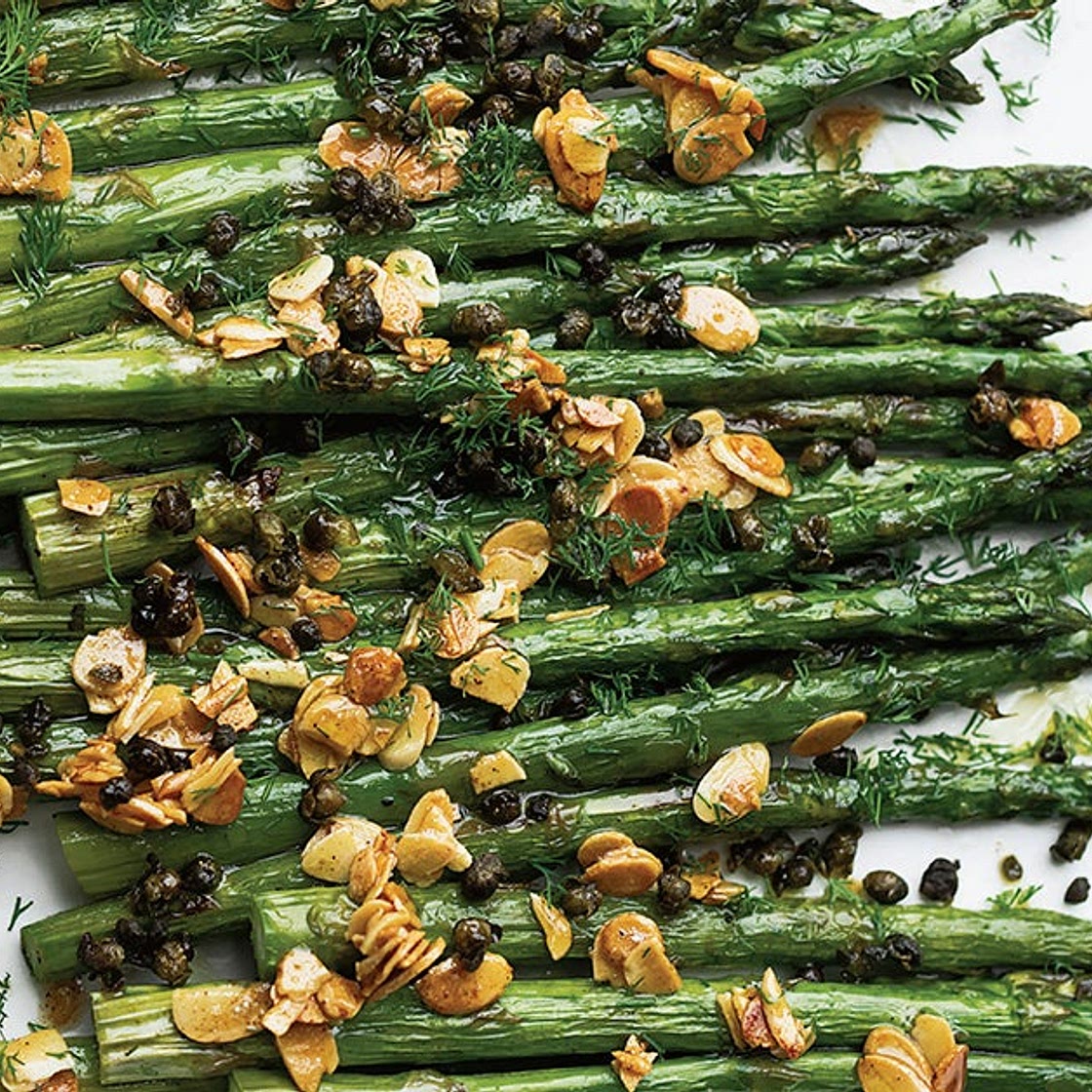 Roasted Asparagus with Almonds, Capers, and Dill