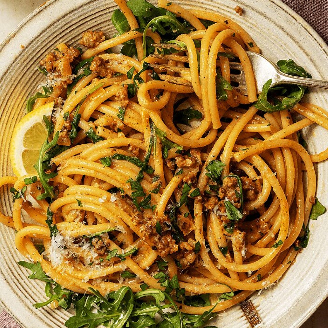 Creamy Lemon Arugula Pasta with Sausage