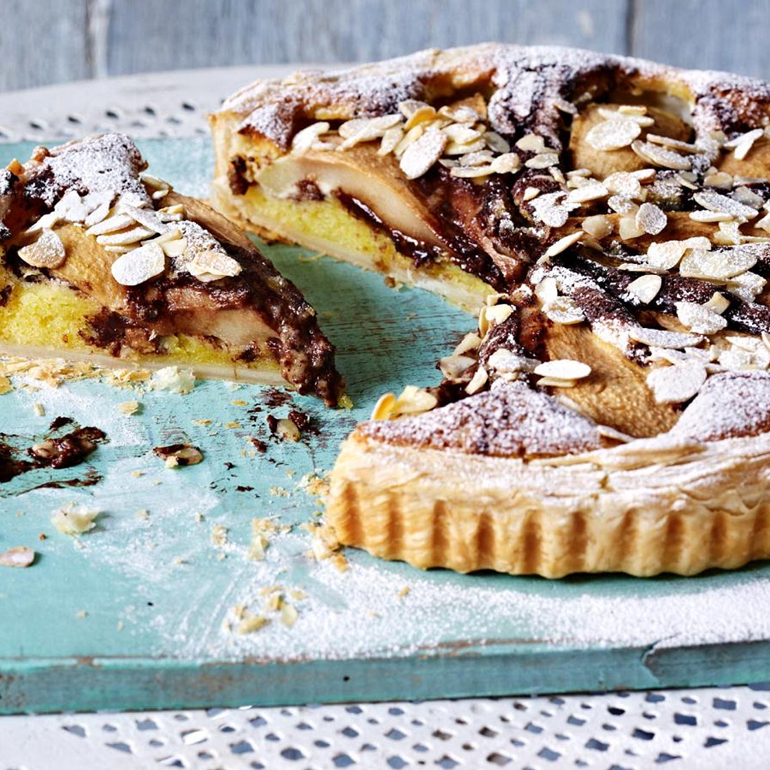 Pear and chocolate frangipane tart