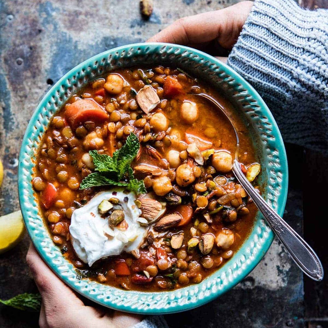 Crockpot Moroccan Lentil and Chickpea Soup