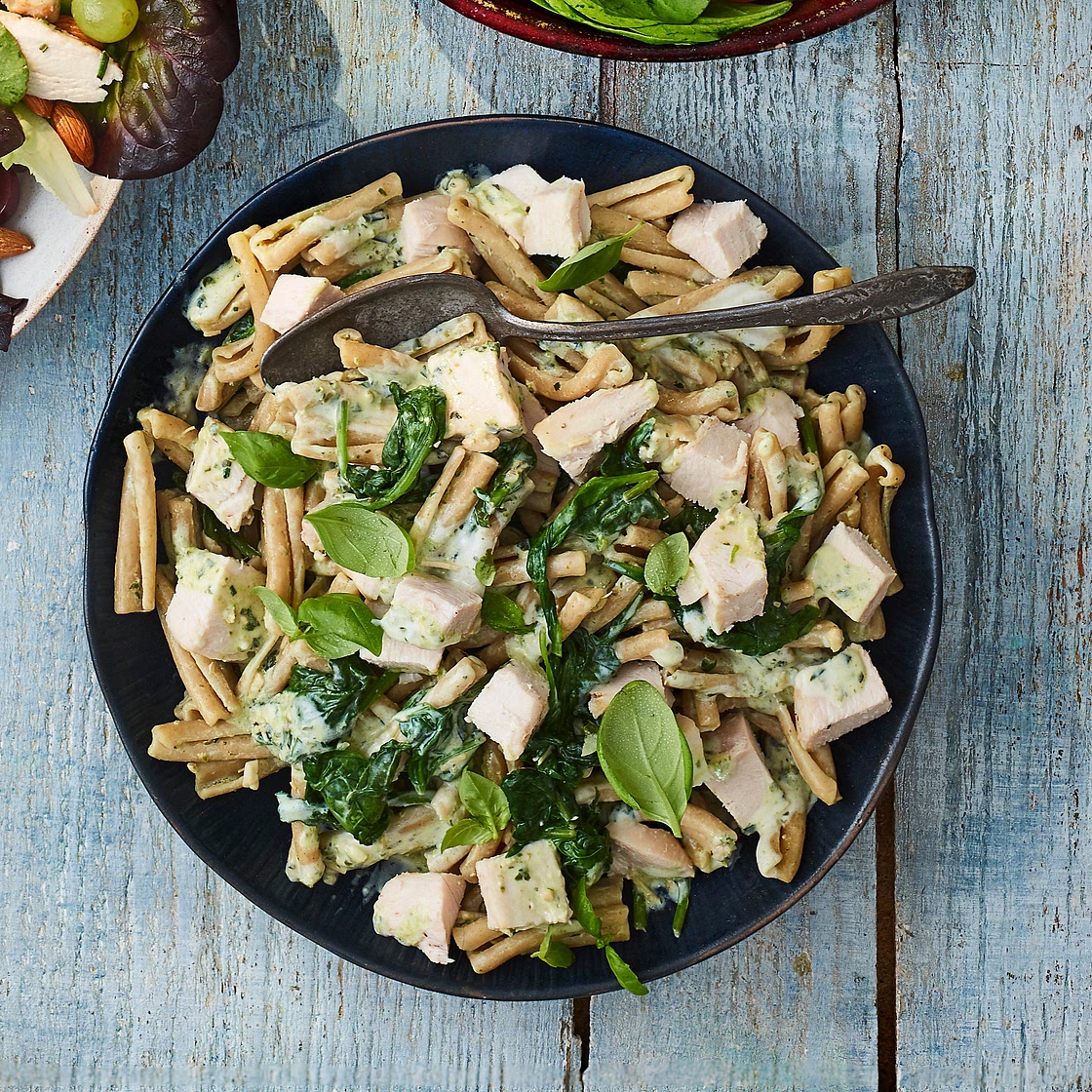 Chicken with pesto pasta