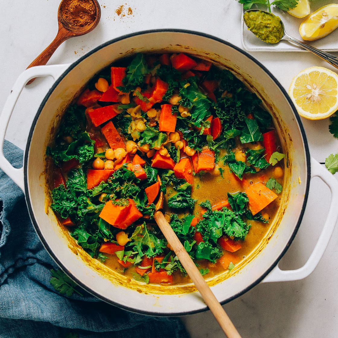 1-Pot Green Curry with Chickpeas, Kale, and Sweet Potato