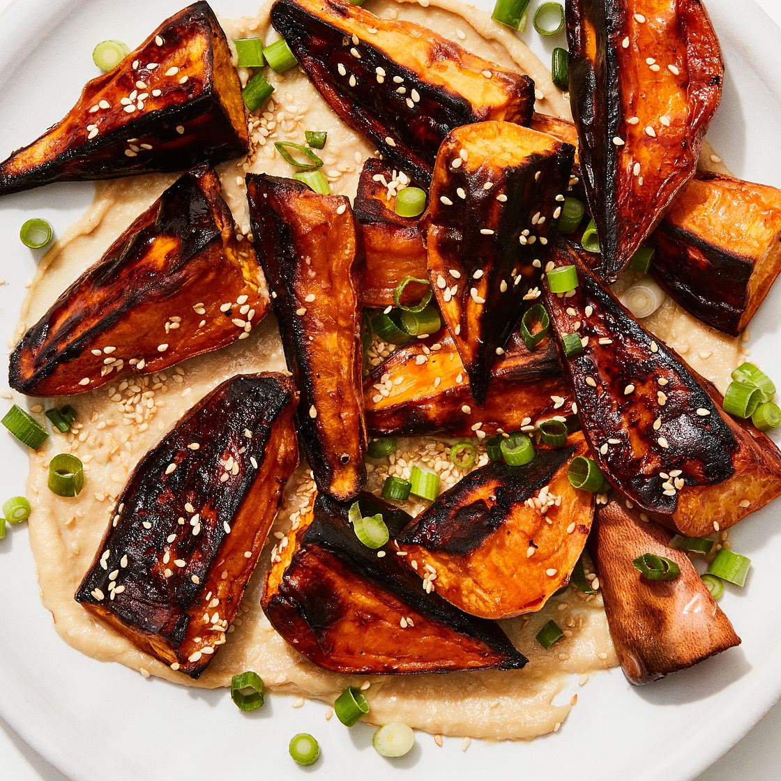 Roasted Sweet Potatoes With Miso-Tahini Sauce
