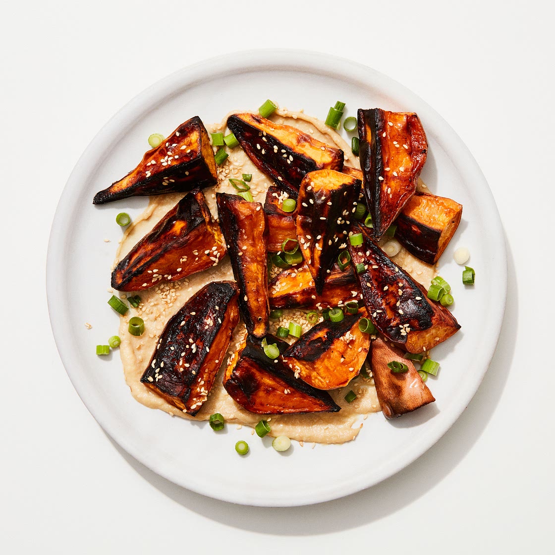Roasted Sweet Potatoes With Miso-Tahini Sauce