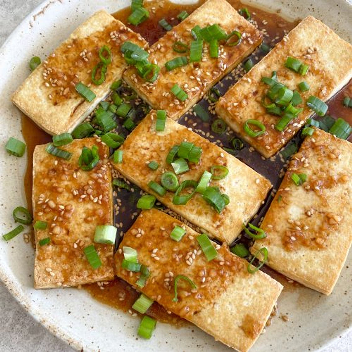 Pan Fried Tofu with Ginger Soy Dressing