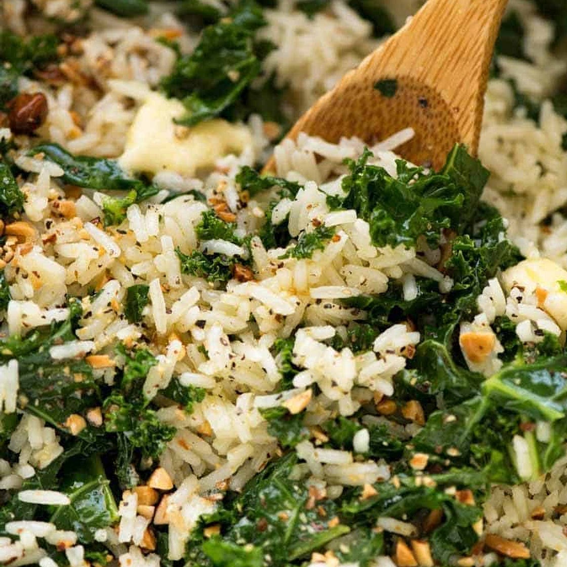 Garlic Butter Rice with Kale