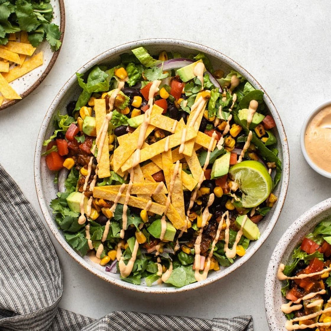 Vegan Taco Salad with Baked Tortilla Strips