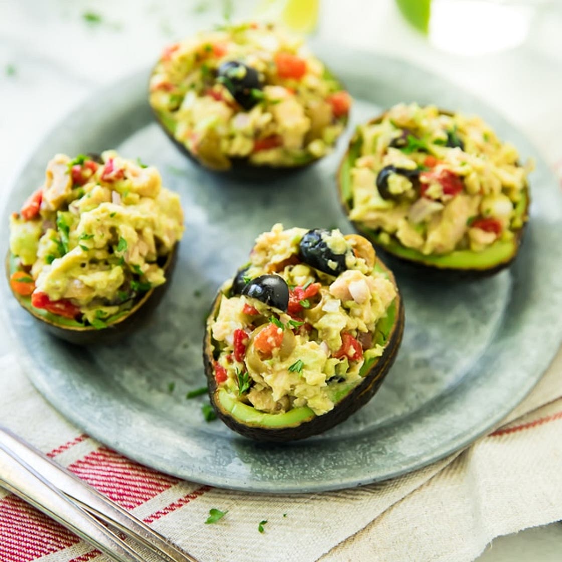 Greek Tuna Salad Stuffed Avocados