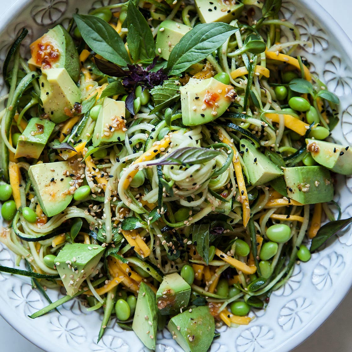 Cold Veg Mango Noodles with Spicy Sesame Citrus Dressing