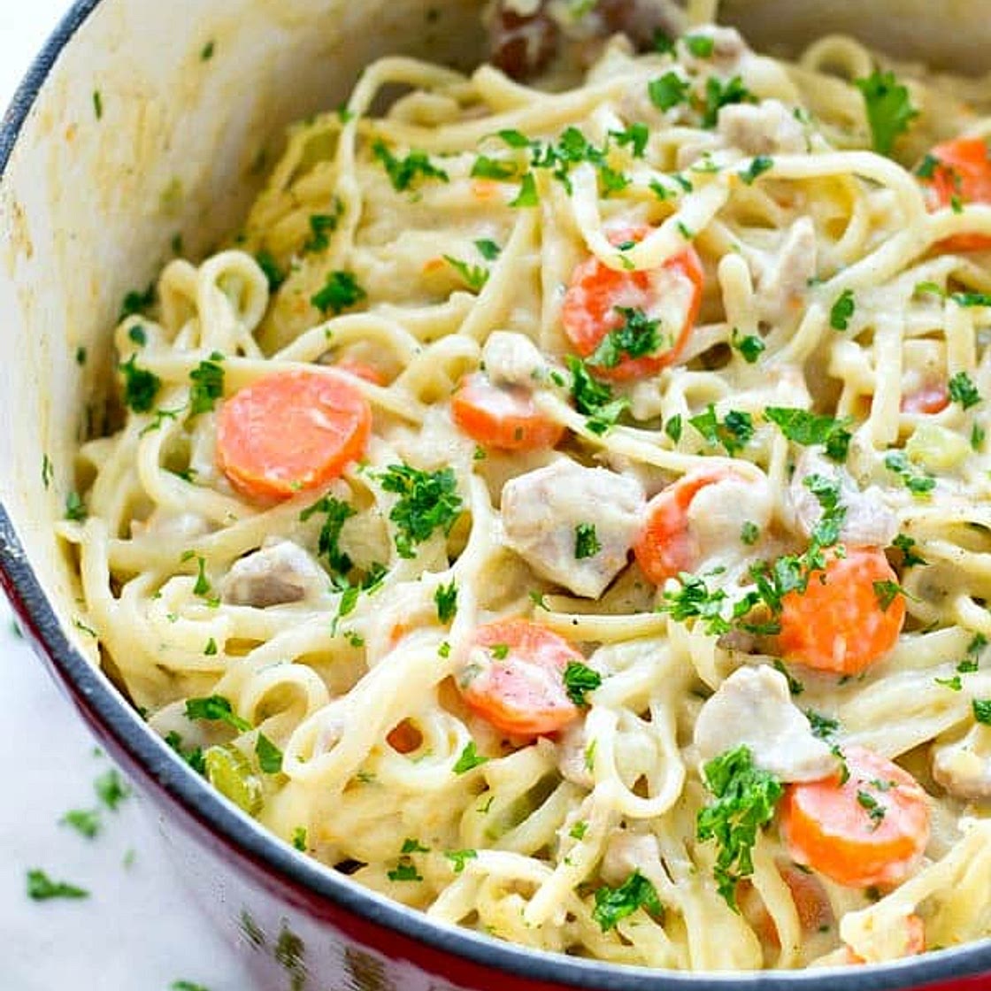 One-Pot Chicken Pot Pie Fettuccine