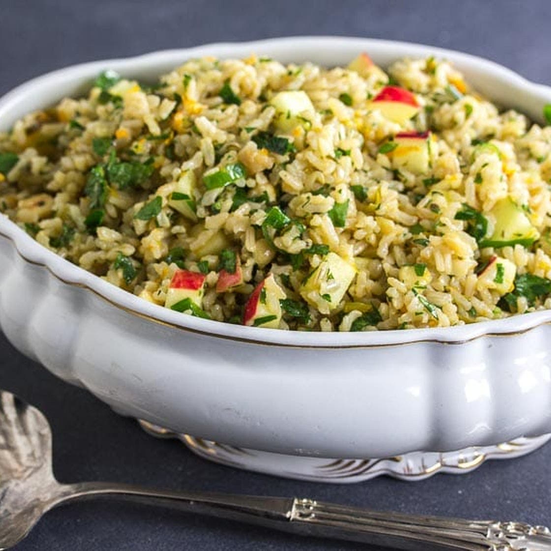 Vegan Low FODMAP Brown Rice Stuffing with Apples & Hazelnuts