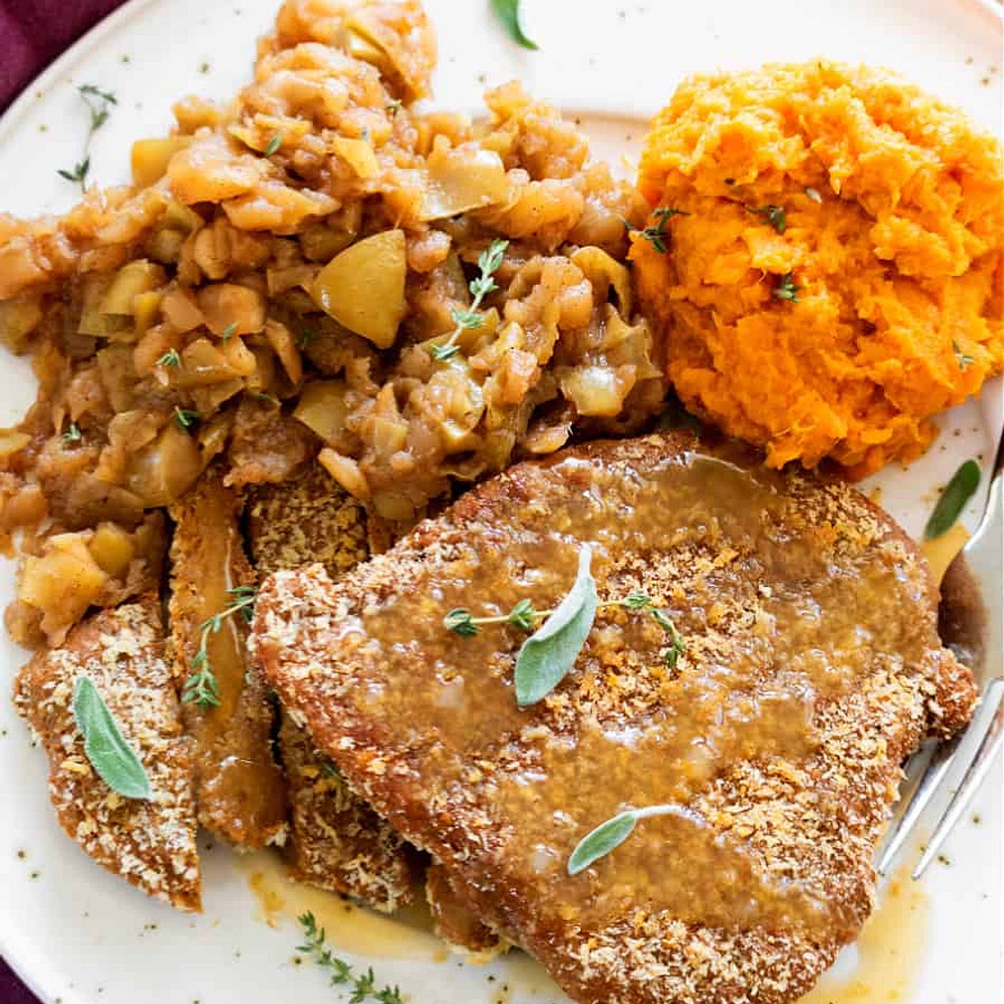 Vegan "Pork Chops" and Applesauce