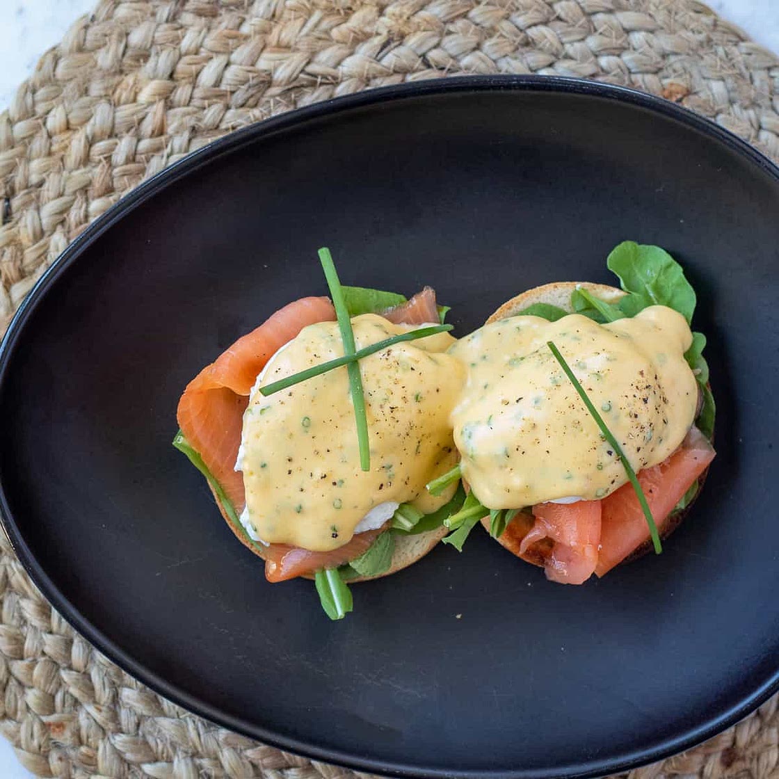 Smoked salmon eggs benedict breakfast