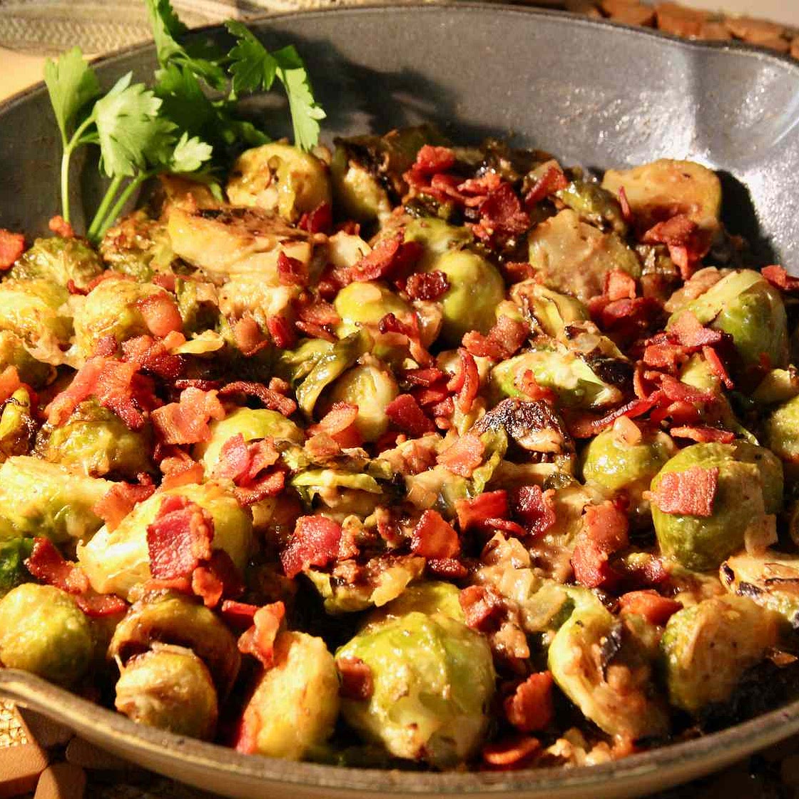 Cheesy Brussels Sprouts with Bacon