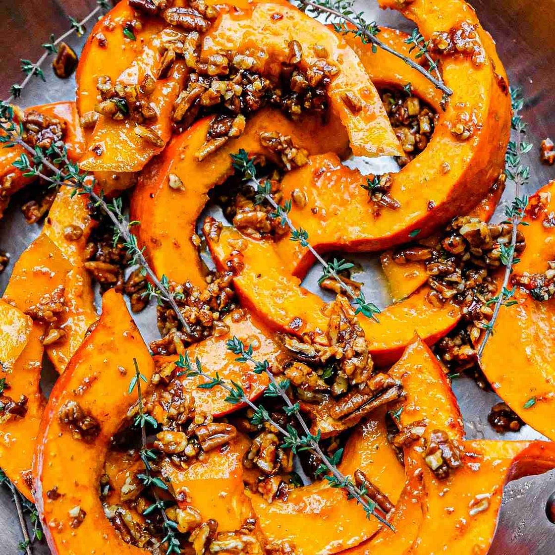 Roasted Red Kuri Squash with Pecans, Honey & Thyme