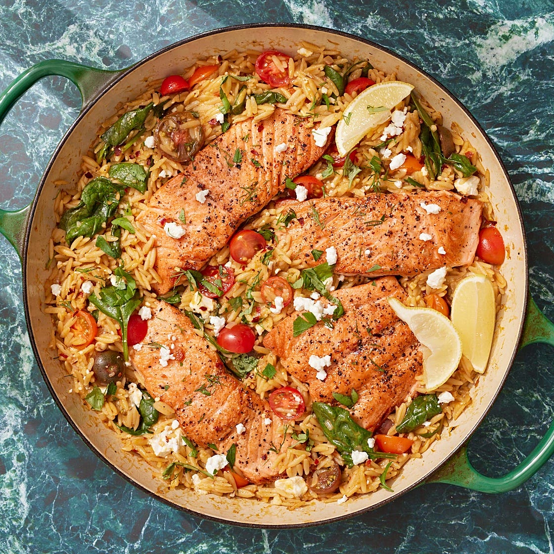One-Pan Salmon and Orzo