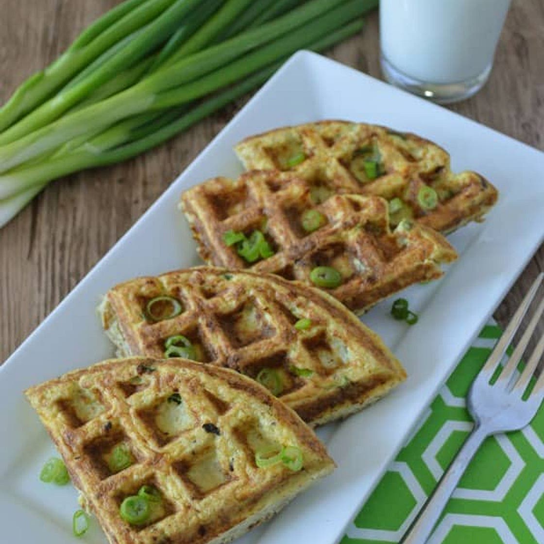 Cheesy Cauliflower Hashbrown Waffles