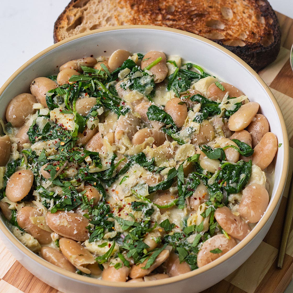 Creamy Spinach Artichoke Butter Beans