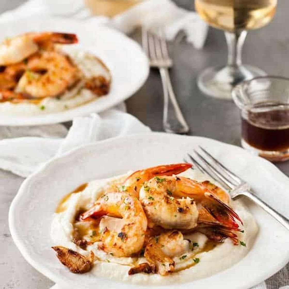 Browned Butter Garlic Prawns with Cauliflower Puree