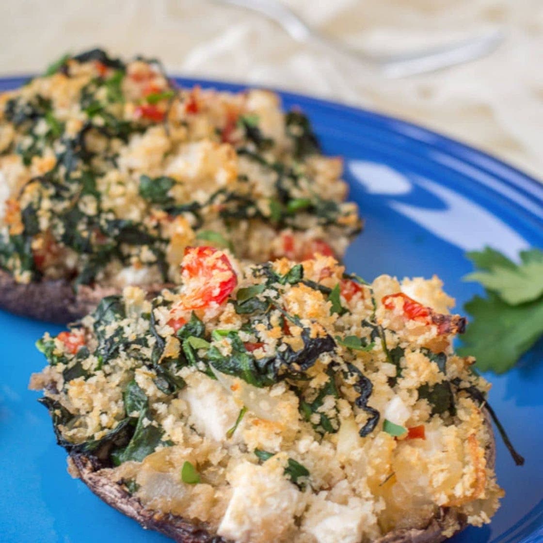 Greek-Style Vegan Stuffed Mushrooms {dairy free}