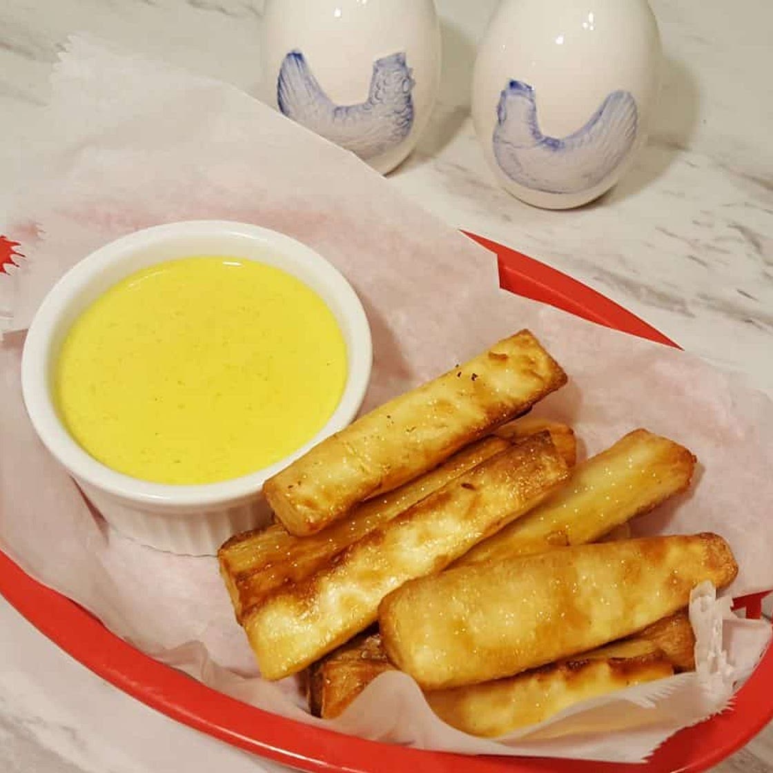Air Fryer Yuca Fries with Creamy Curry Mustard Sauce