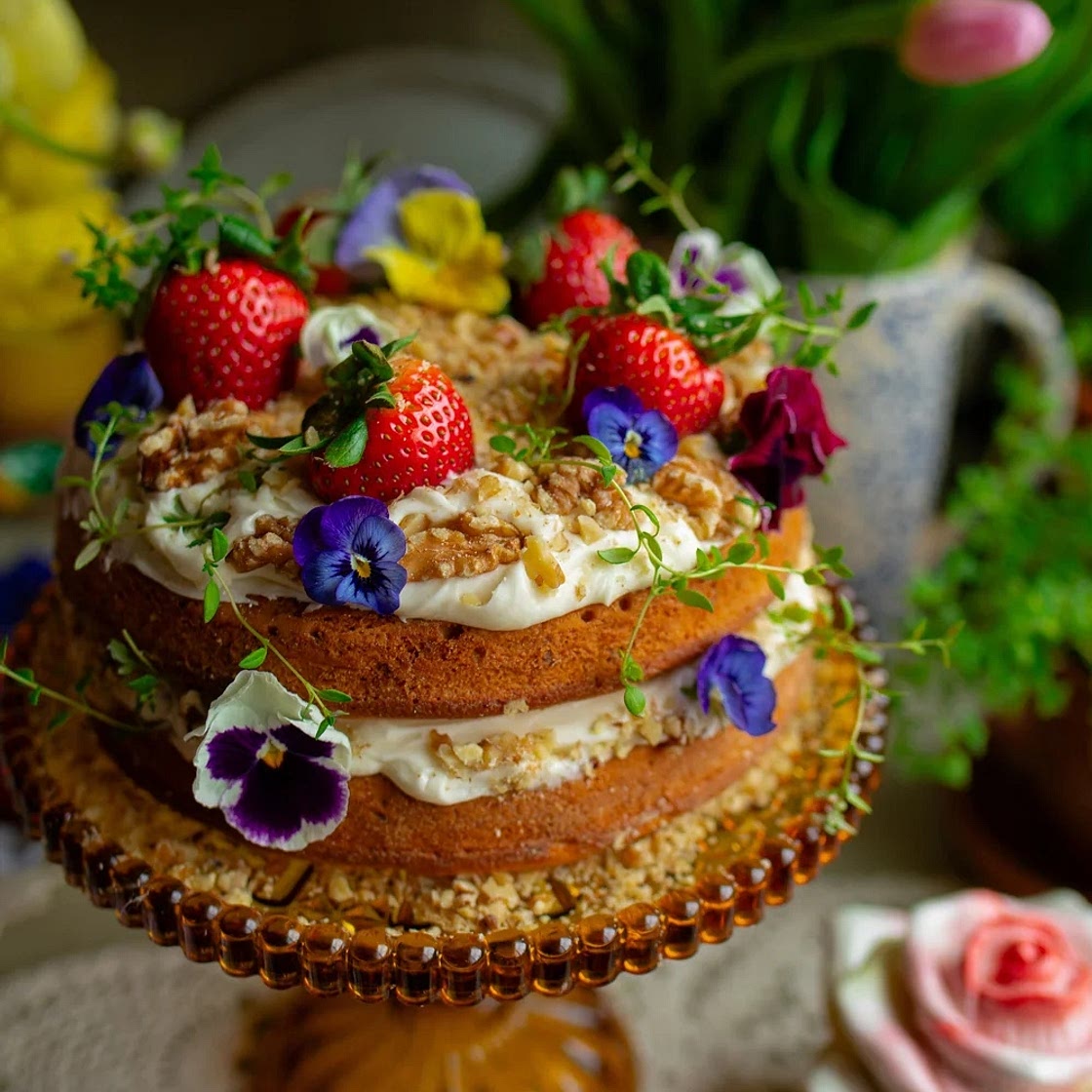 Maple Walnut Cake with Cream Cheese Frosting – Rustic Spring Layer Cake — Under A Tin Roof