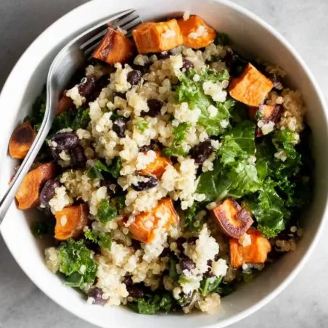 Sweet Potato, Kale, and Black Bean Quinoa Salad