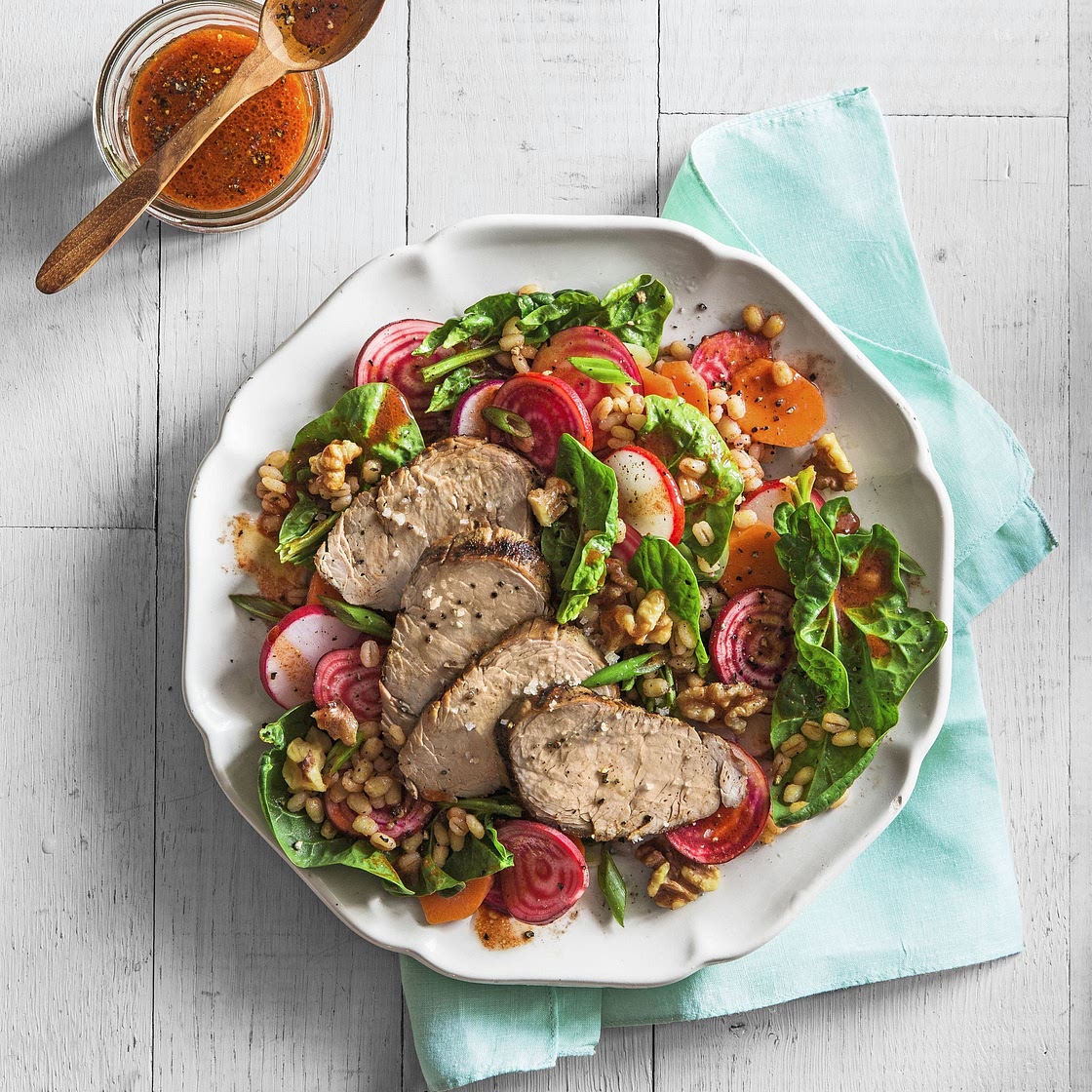 Spinach-and-Barley Salad with Grilled Pork
