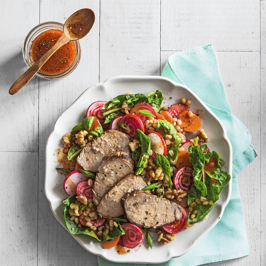 Spinach-and-Barley Salad with Grilled Pork