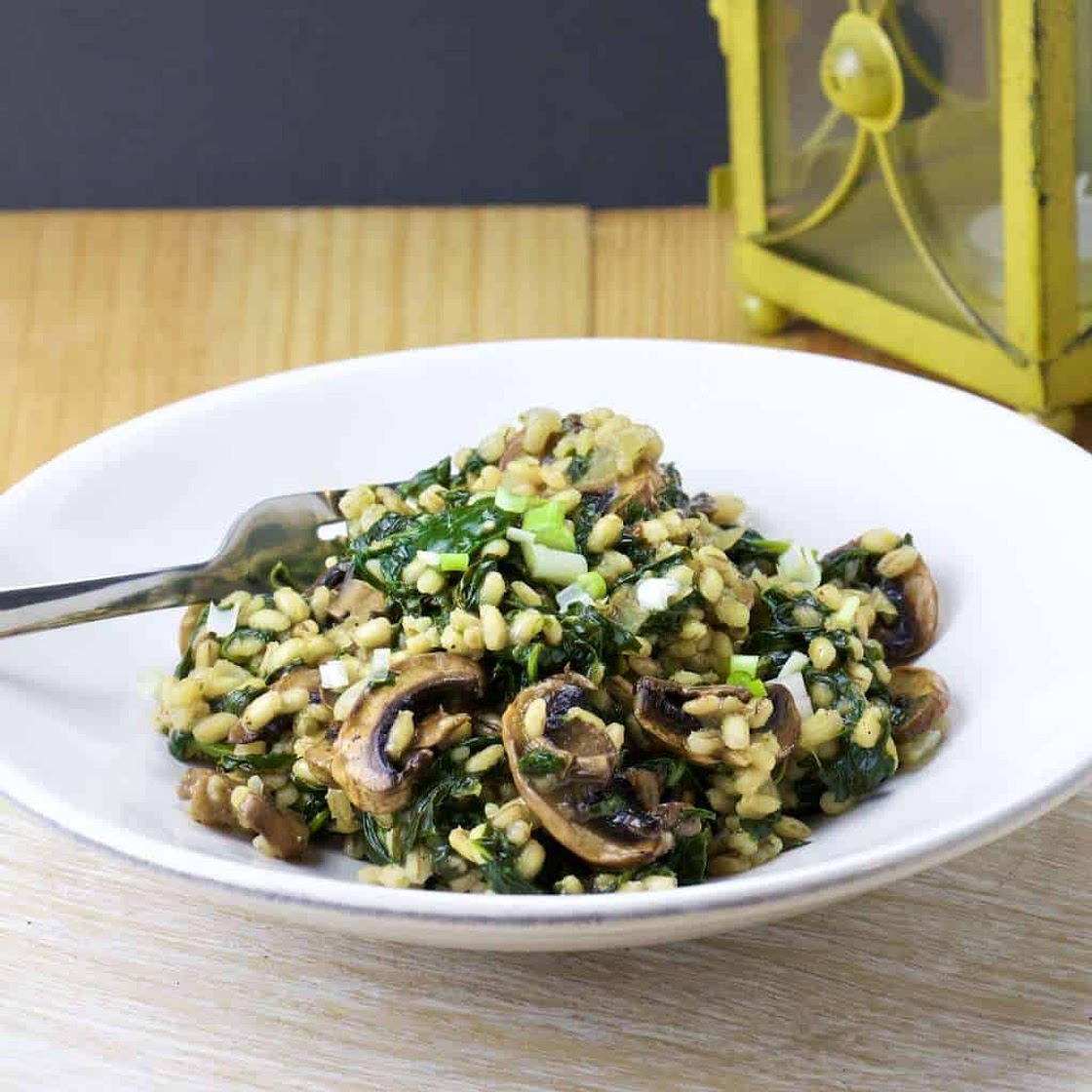 Barley Risotto with Mushrooms and Spinach